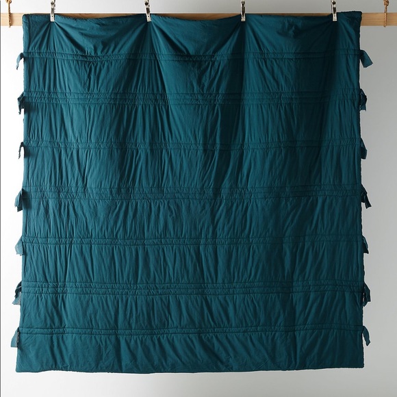 Anthropologie Textured Bardot Dark Turquoise Quilt - Picture 3 of 7